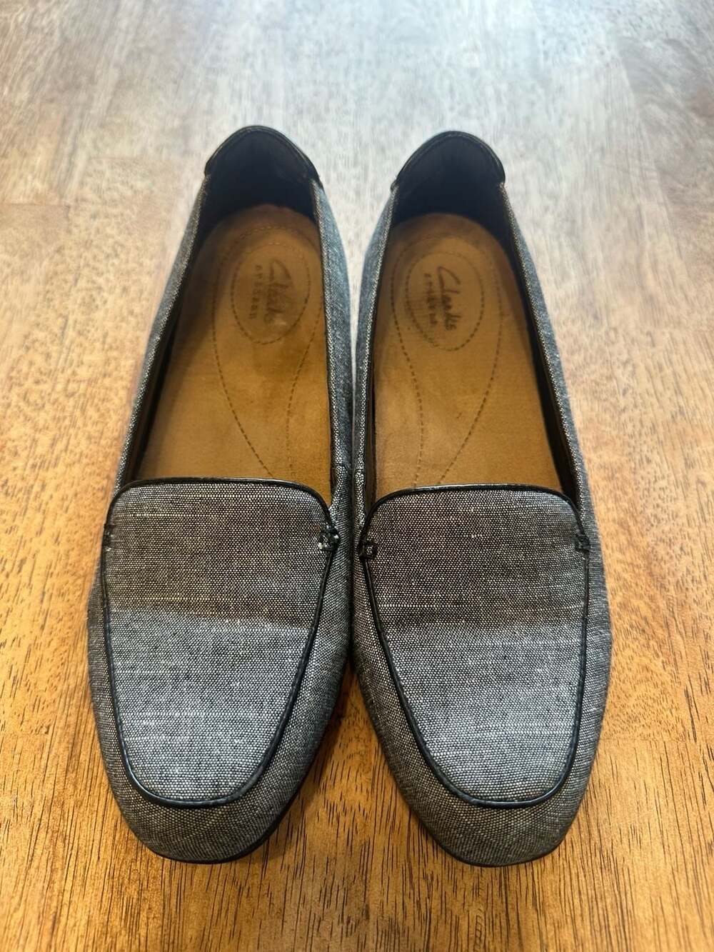 Clarks Artisan Keesha Luca Gray Tweed Linen Slip-On Loafers Size 7